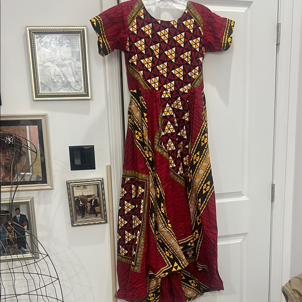 Elegant Red and Gold Geometric Dress